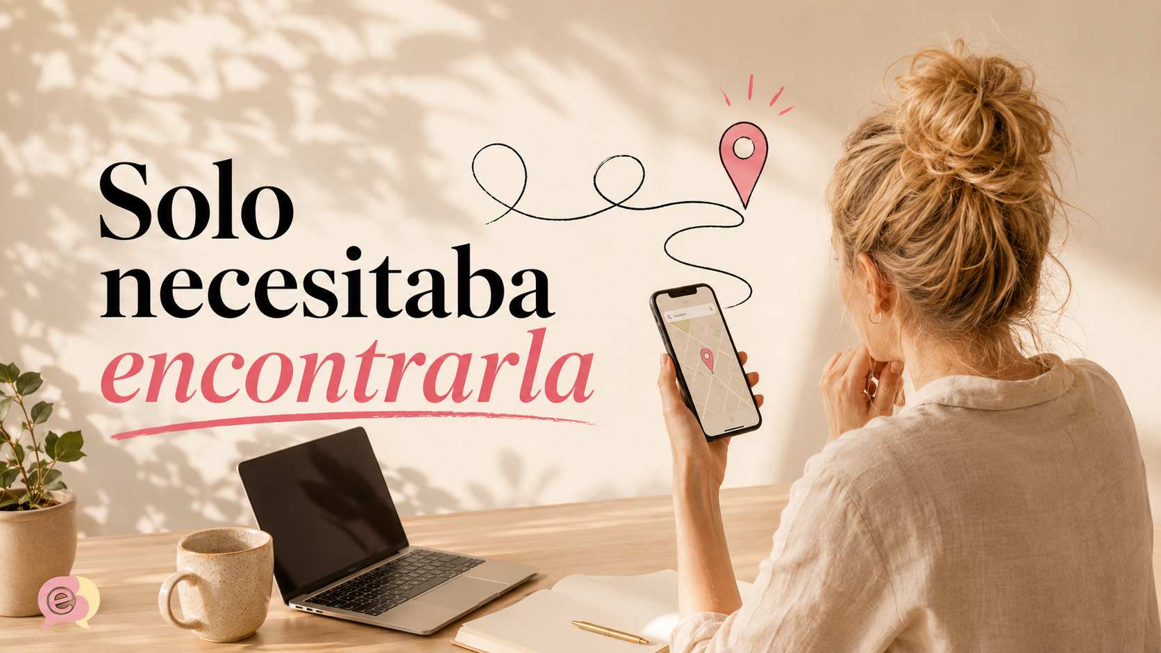 ericaescalante mirando un móvil junto a un mapa, ilustrando la búsqueda de un negocio en internet.
